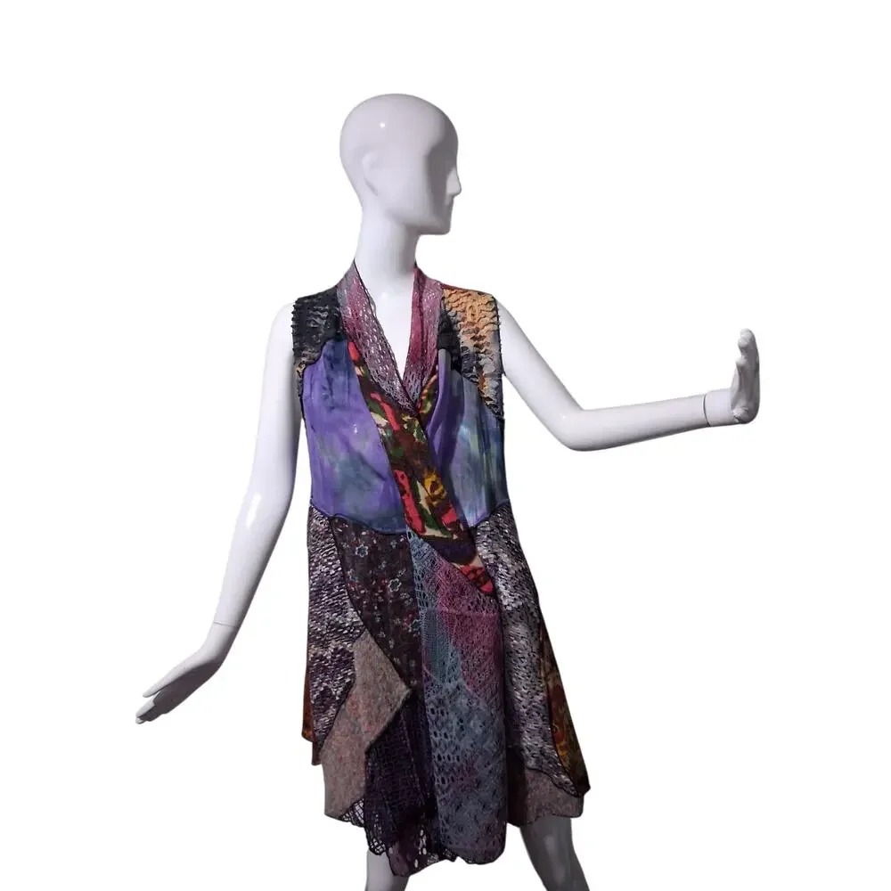 Asymmetrical Patchwork Colorful Mixed Media Womens One size Cottagecore Cardigan
